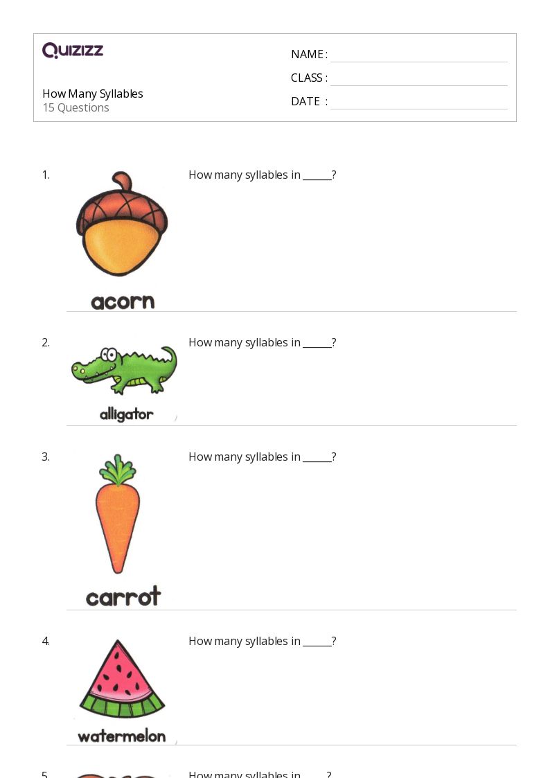50+ Syllables worksheets for 1st Grade on Quizizz Free & Printable