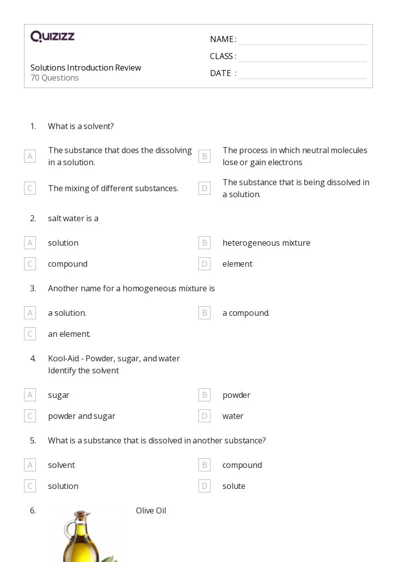50+ solutions and mixtures worksheets on Quizizz | Free & Printable
