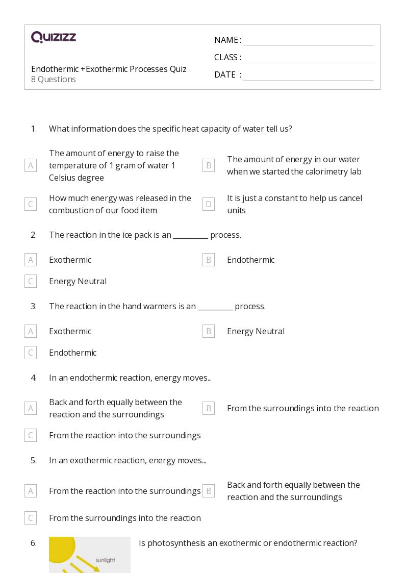 50+ endothermic and exothermic processes worksheets on Quizizz Free & Printable