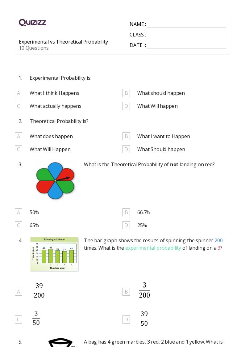 Printable experimental probability Worksheets Quizizz