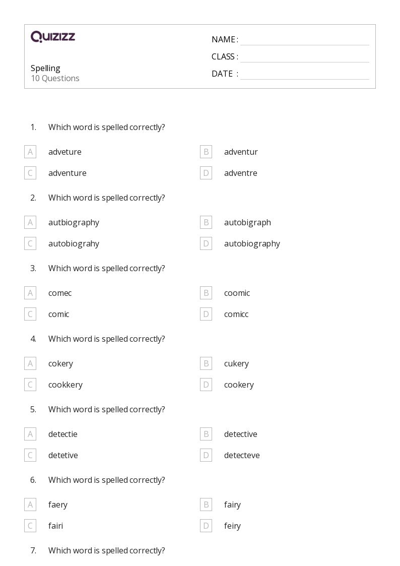 50+ Spelling worksheets for 8th Grade on Quizizz Free & Printable