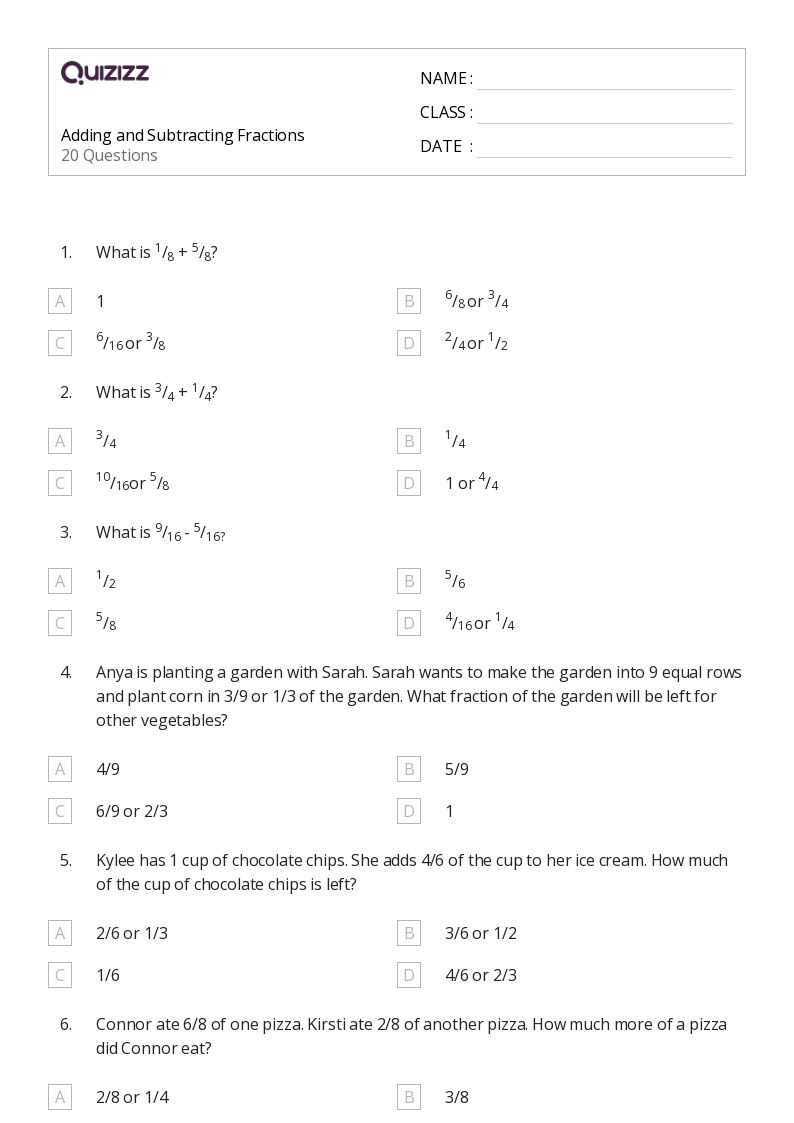 50+ Adding and Subtracting Fractions worksheets for 4th Grade on Quizizz Free & Printable