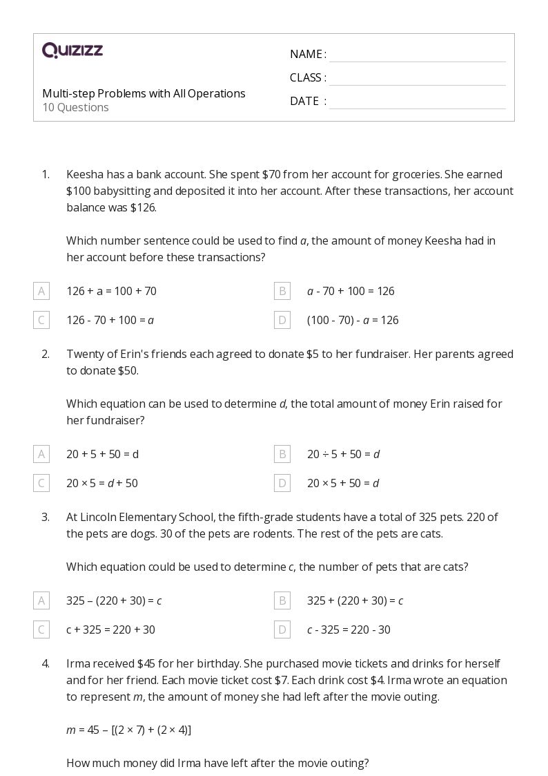 50+ Mixed Operation Word Problems worksheets for 5th Class on Quizizz Free & Printable