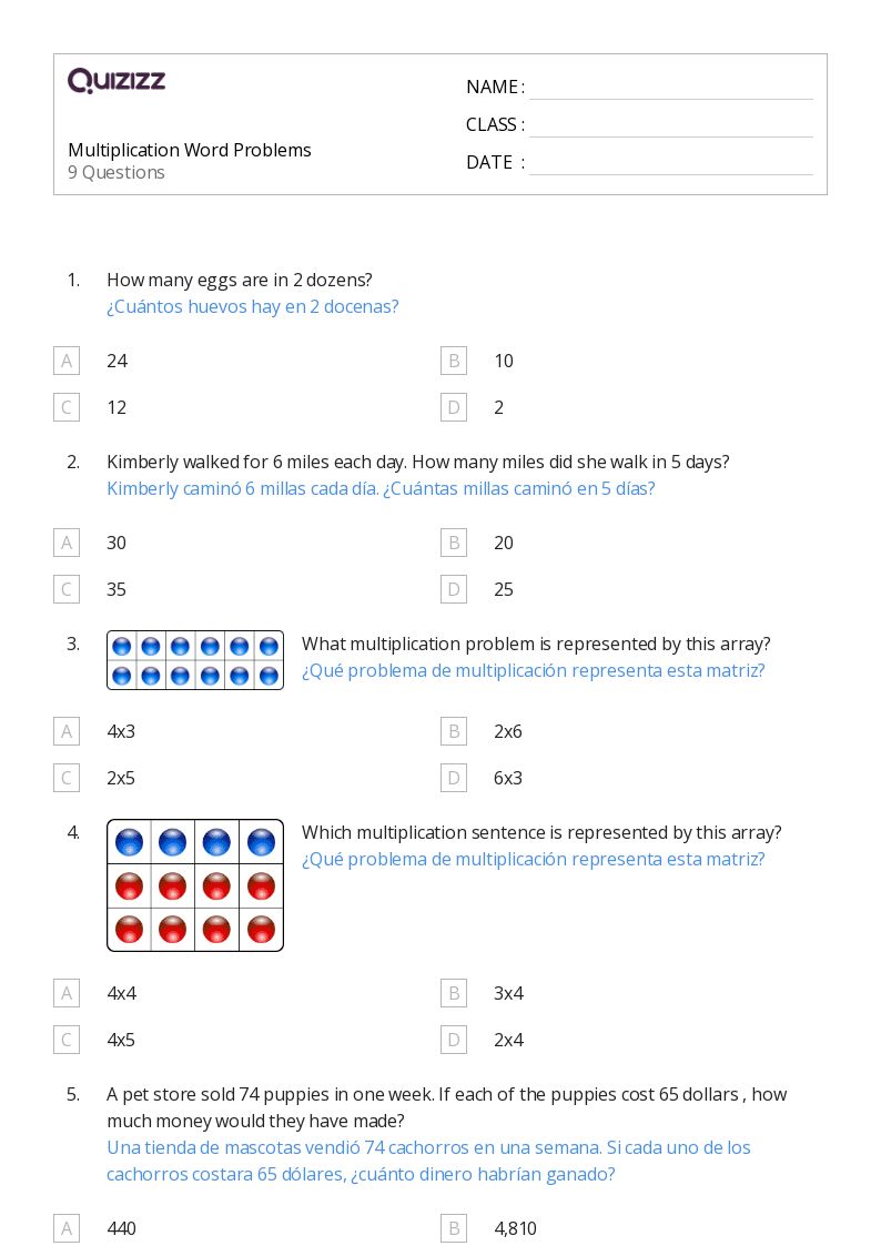 50+ Multiplication Word Problems worksheets for 4th Grade on Quizizz