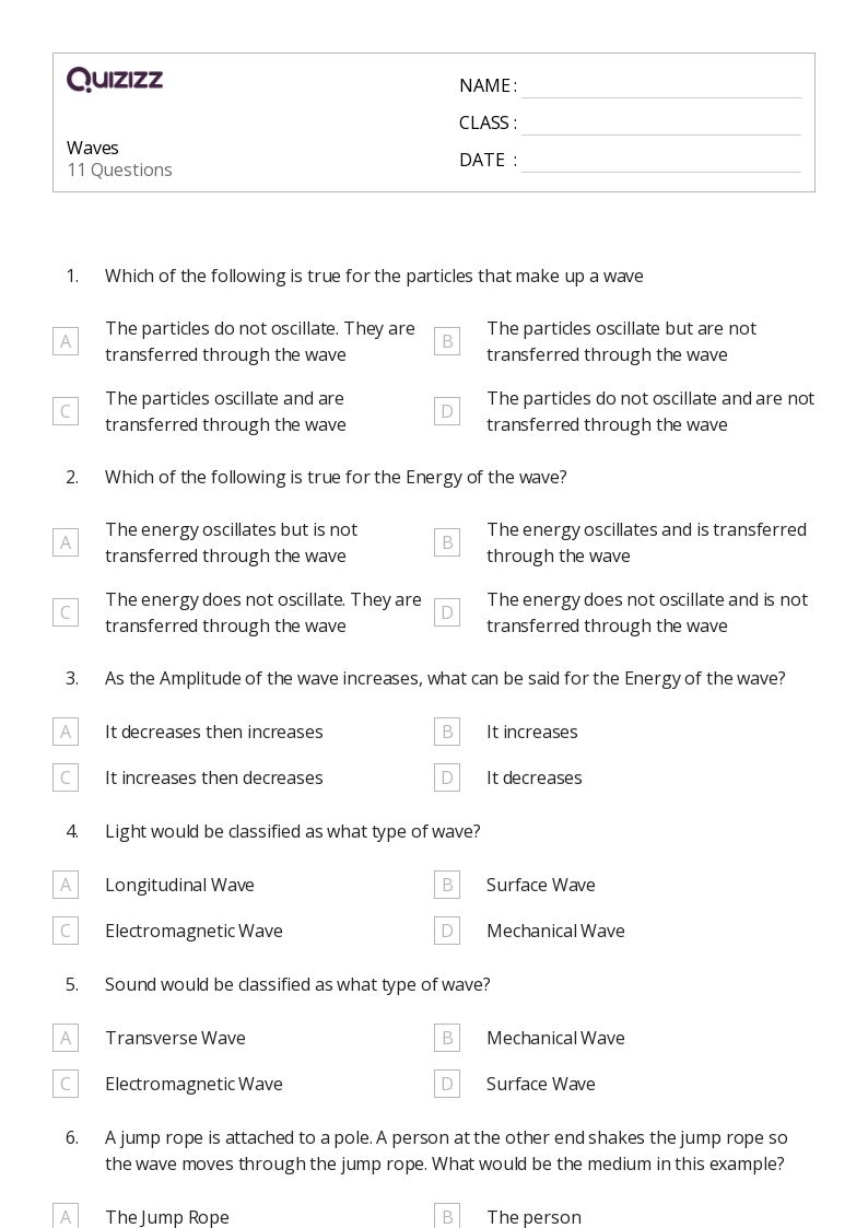 50+ oscillations and mechanical waves worksheets for 10th Grade on Quizizz Free & Printable
