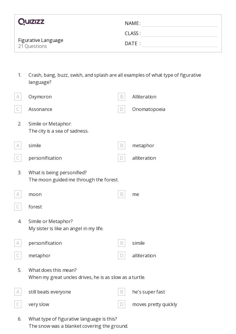 50+ Figurative Language worksheets for 3rd Grade on Quizizz | Free