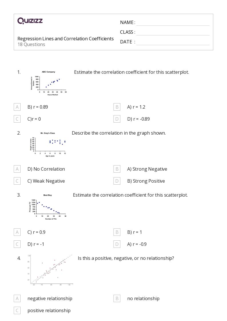 50+ correlation and coefficients worksheets for 9th Class on Quizizz Free & Printable