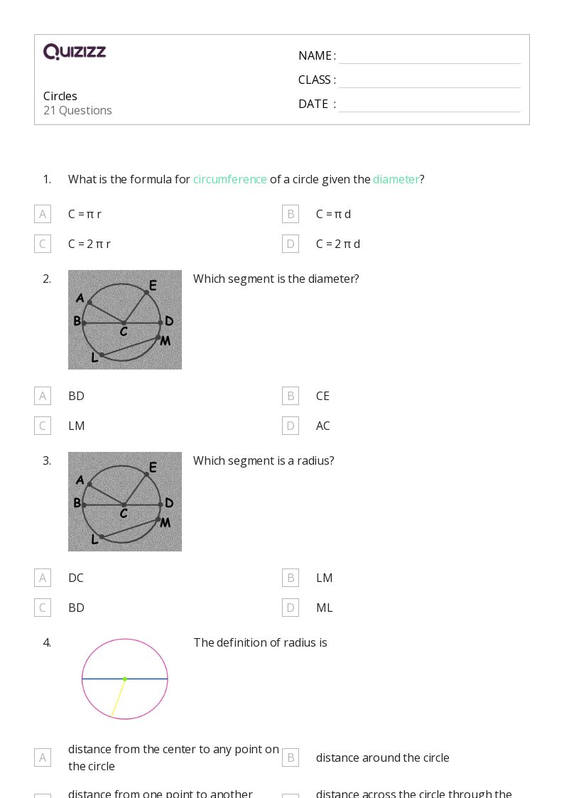 50+ Circles worksheets for 7th Grade on Quizizz Free & Printable