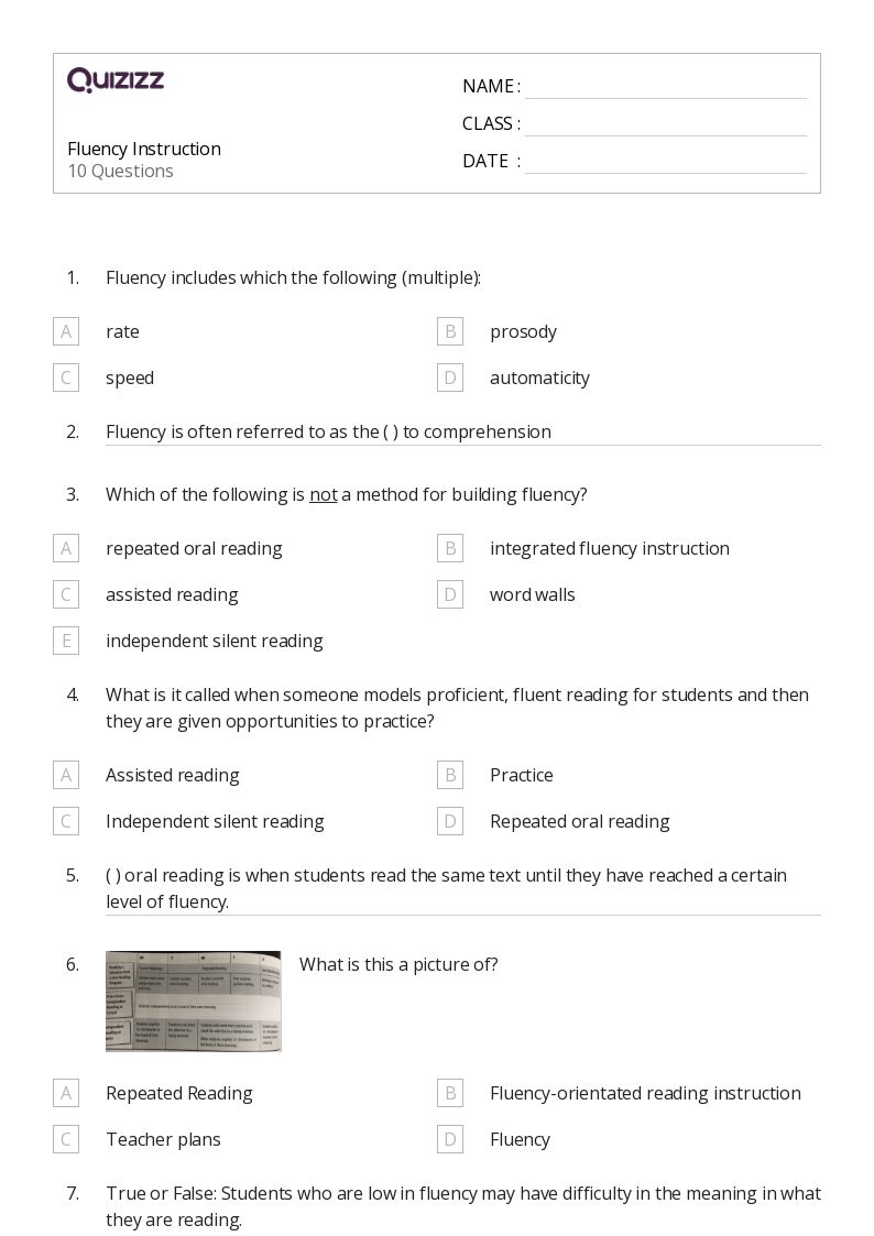 50+ Reading Fluency worksheets for 5th Grade on Quizizz Free & Printable