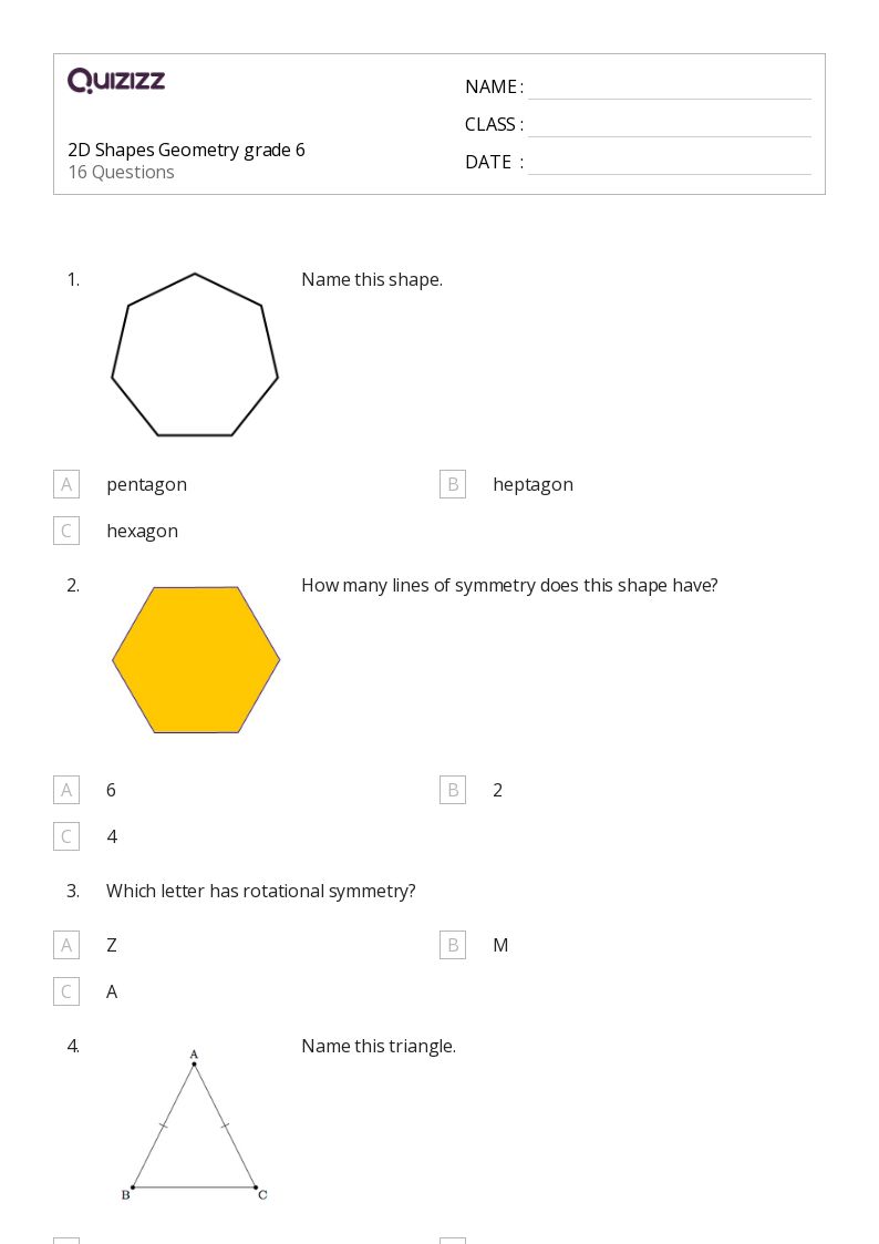 50+ 2D Shapes worksheets for 6th Class on Quizizz | Free & Printable
