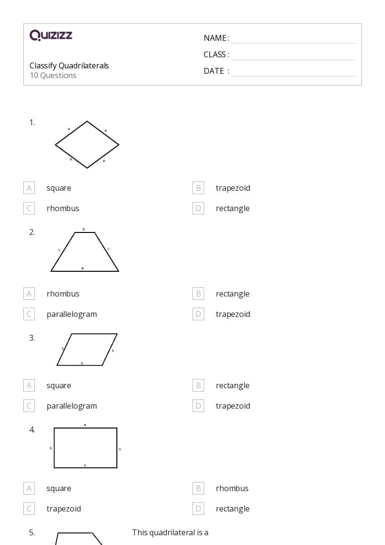 50+ Quadrilaterals worksheets for 5th Class on Quizizz Free & Printable