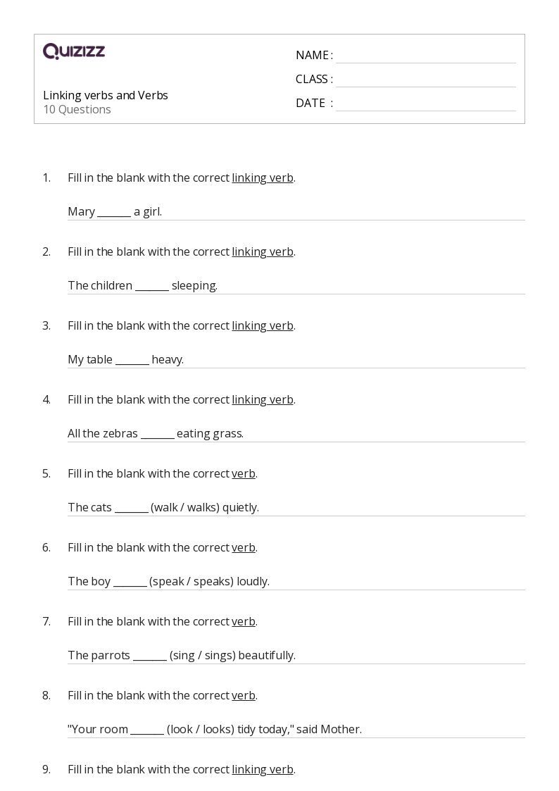 50+ Linking Verbs worksheets for 1st Class on Quizizz Free & Printable