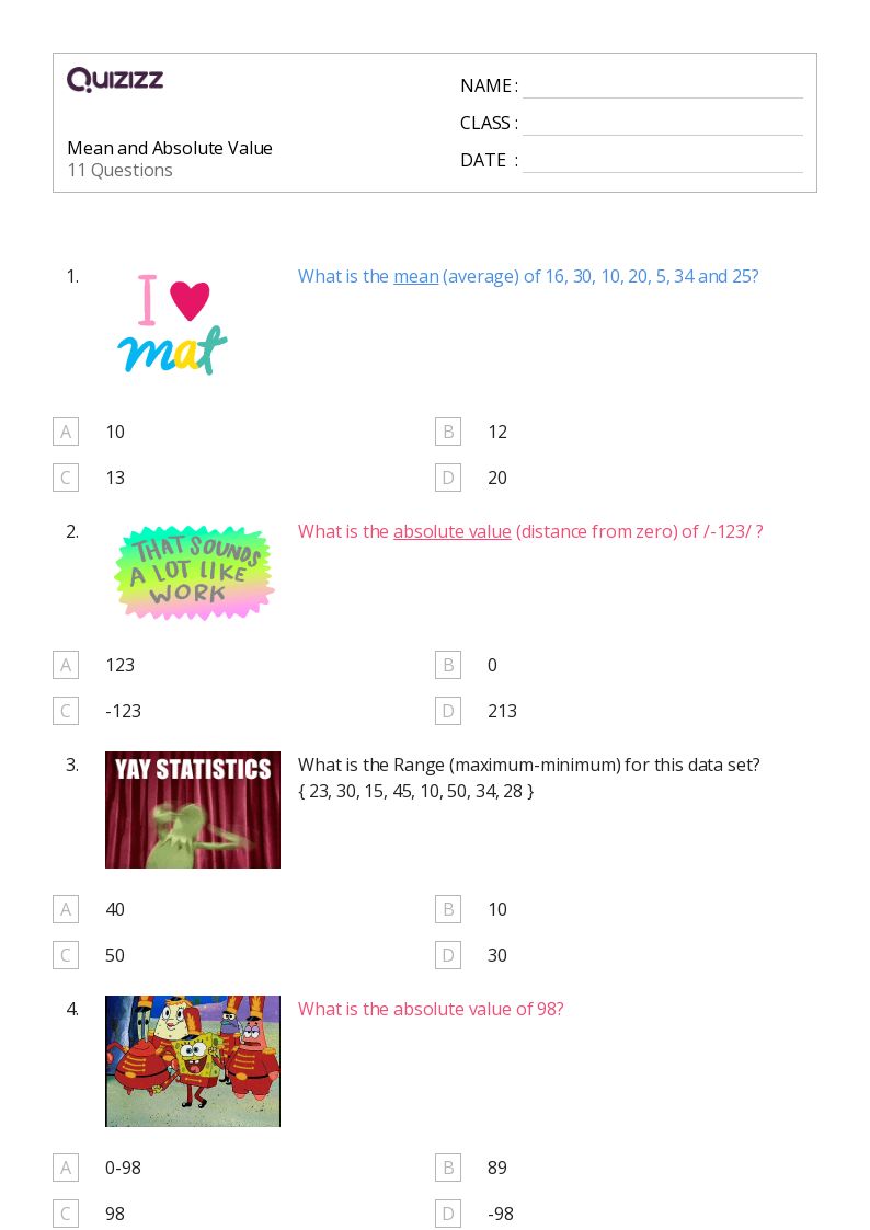 50+ Absolute Value worksheets for 5th Grade on Quizizz Free & Printable