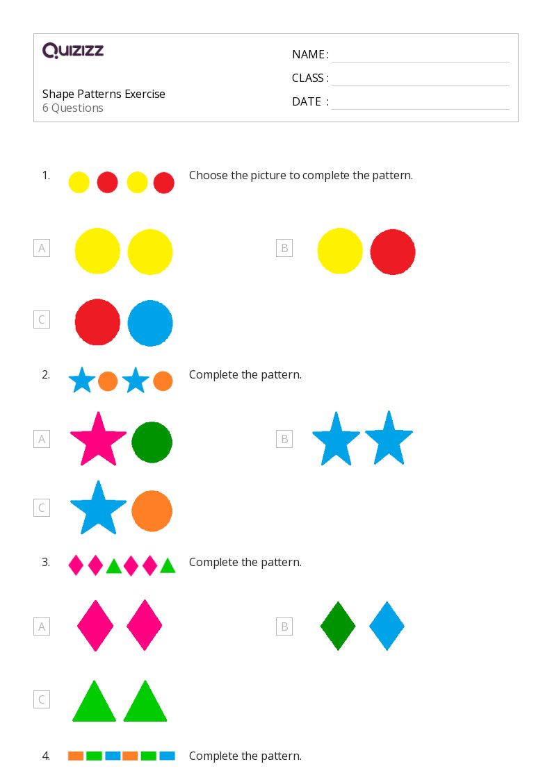 50+ Shape Patterns worksheets for Kindergarten on Quizizz | Free