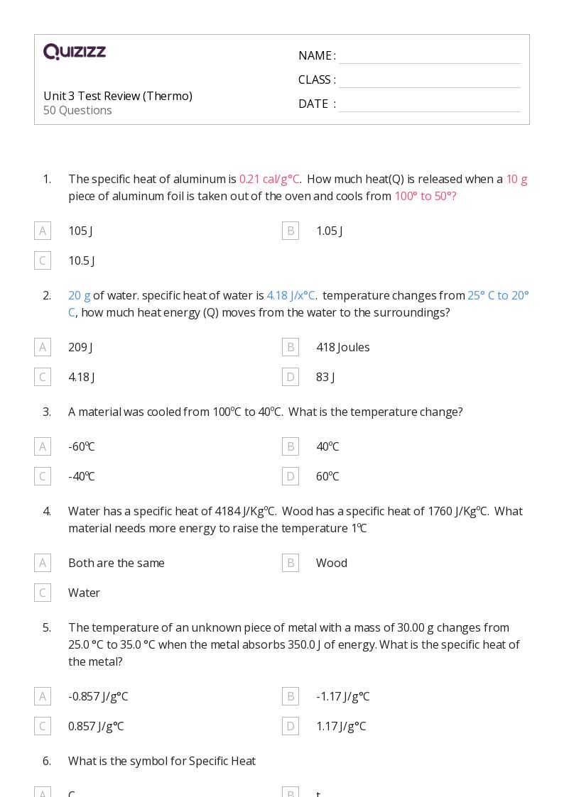 50+ heat transfer and thermal equilibrium worksheets for 10th Grade on Quizizz Free & Printable