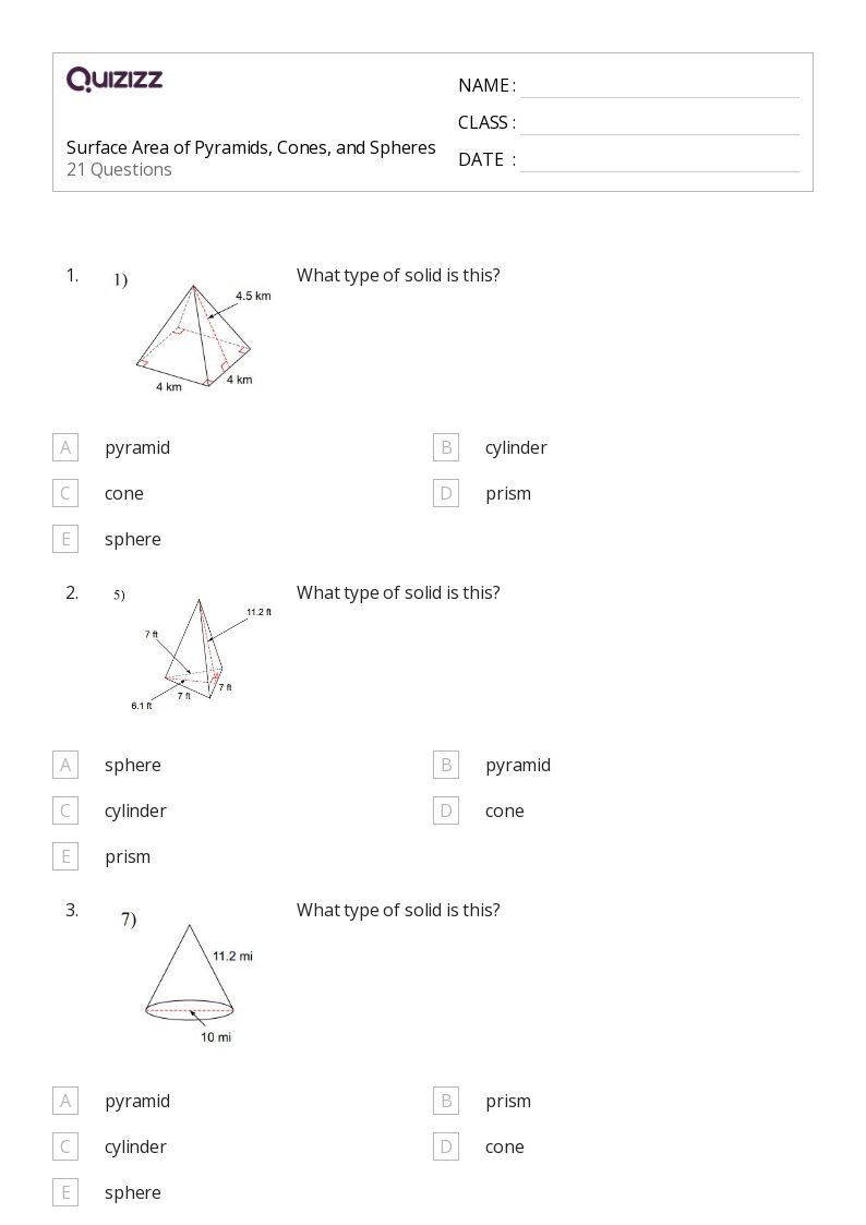 Printable volume and surface area of cones Worksheets Quizizz