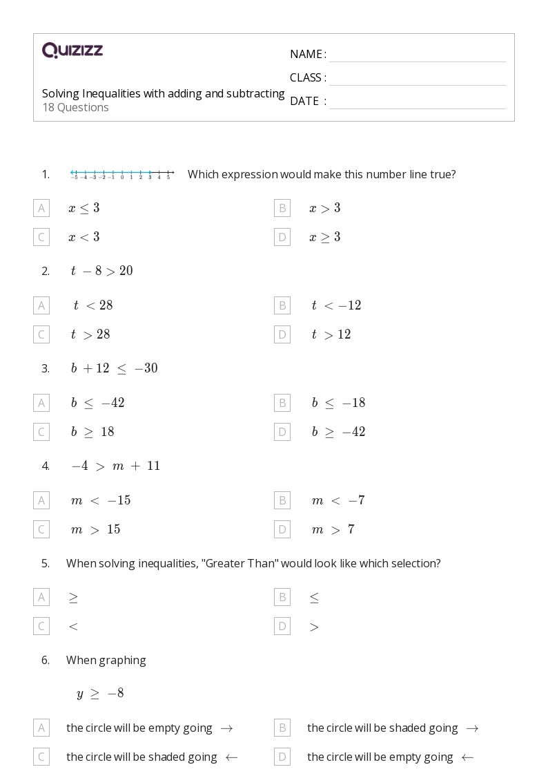 50+ Solving Inequalities worksheets for 7th Year on Quizizz Free & Printable