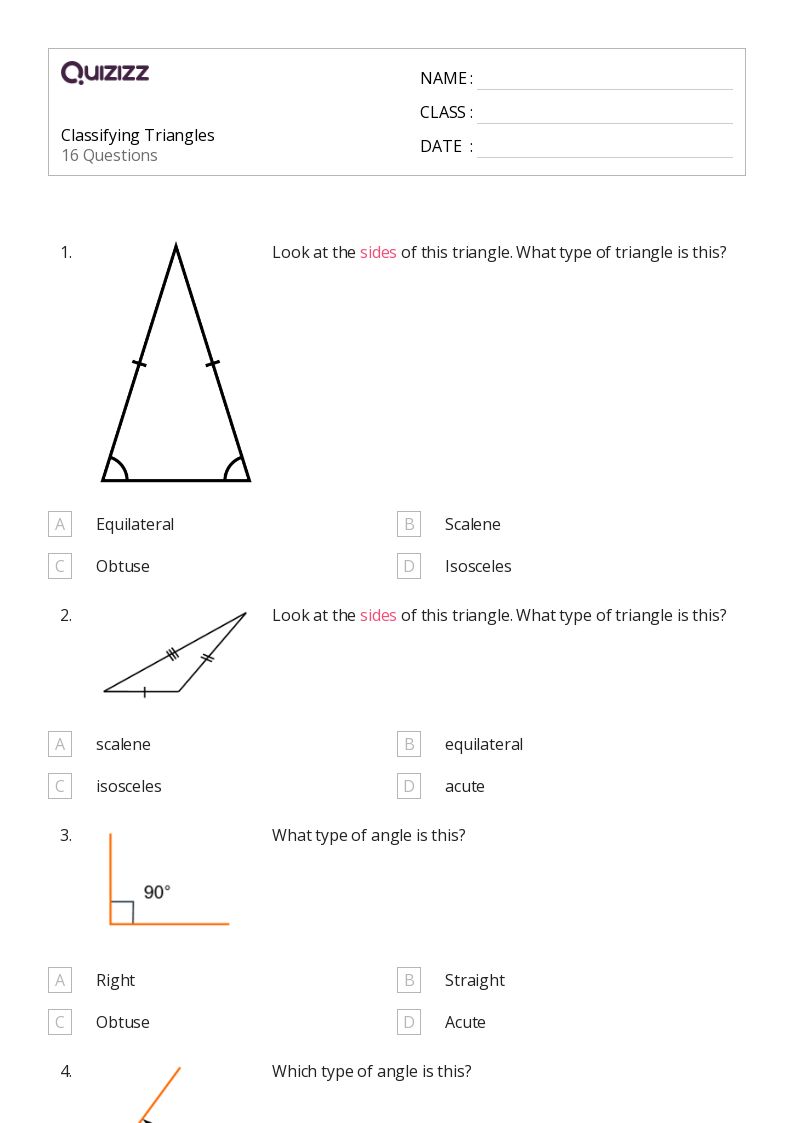 50+ Classifying Triangles worksheets for 5th Class on Quizizz Free