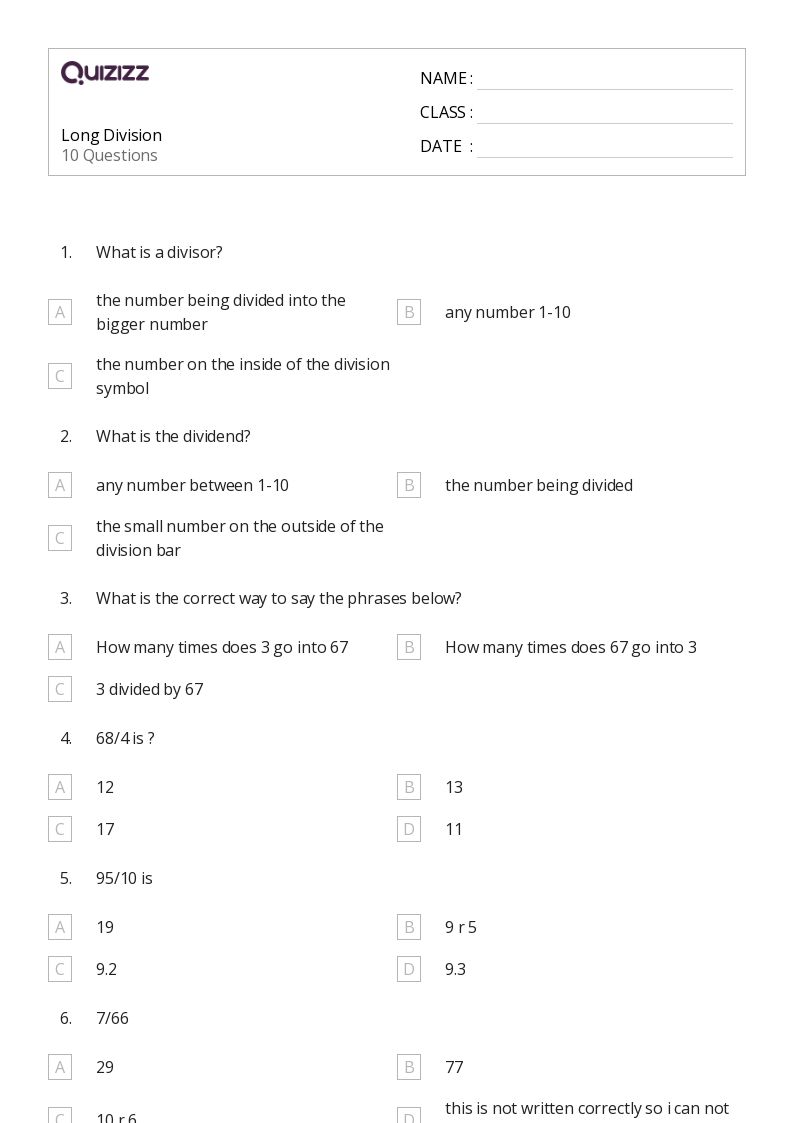 50+ Long Division worksheets for 4th Class on Quizizz | Free & Printable