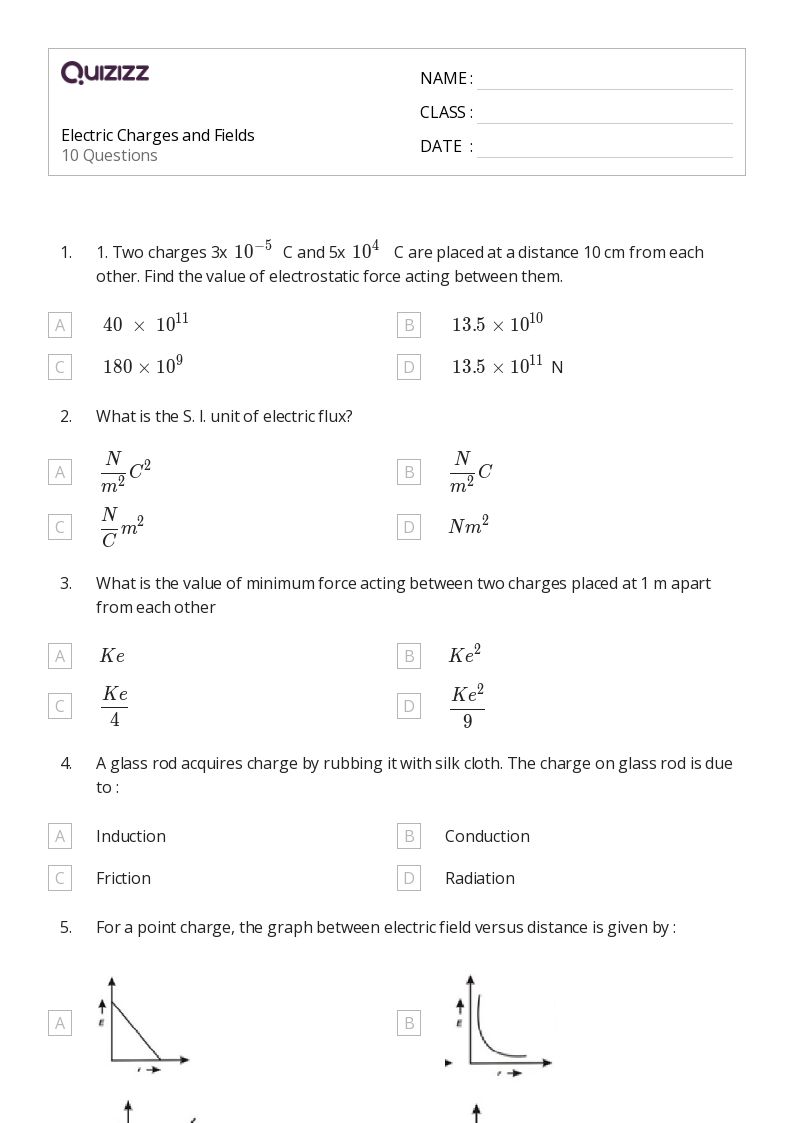 Printable electric charge Worksheets for Year 12 | Quizizz
