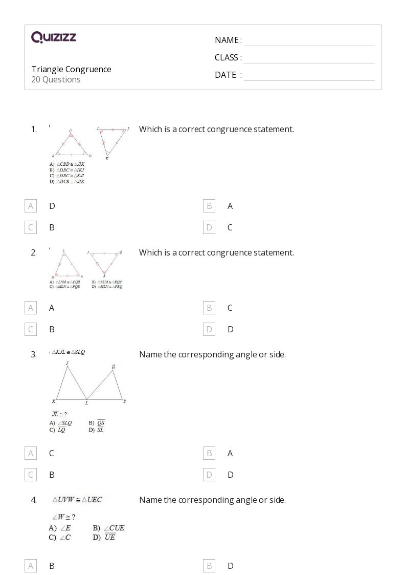 50+ congruence worksheets for 9th Grade on Quizizz Free & Printable