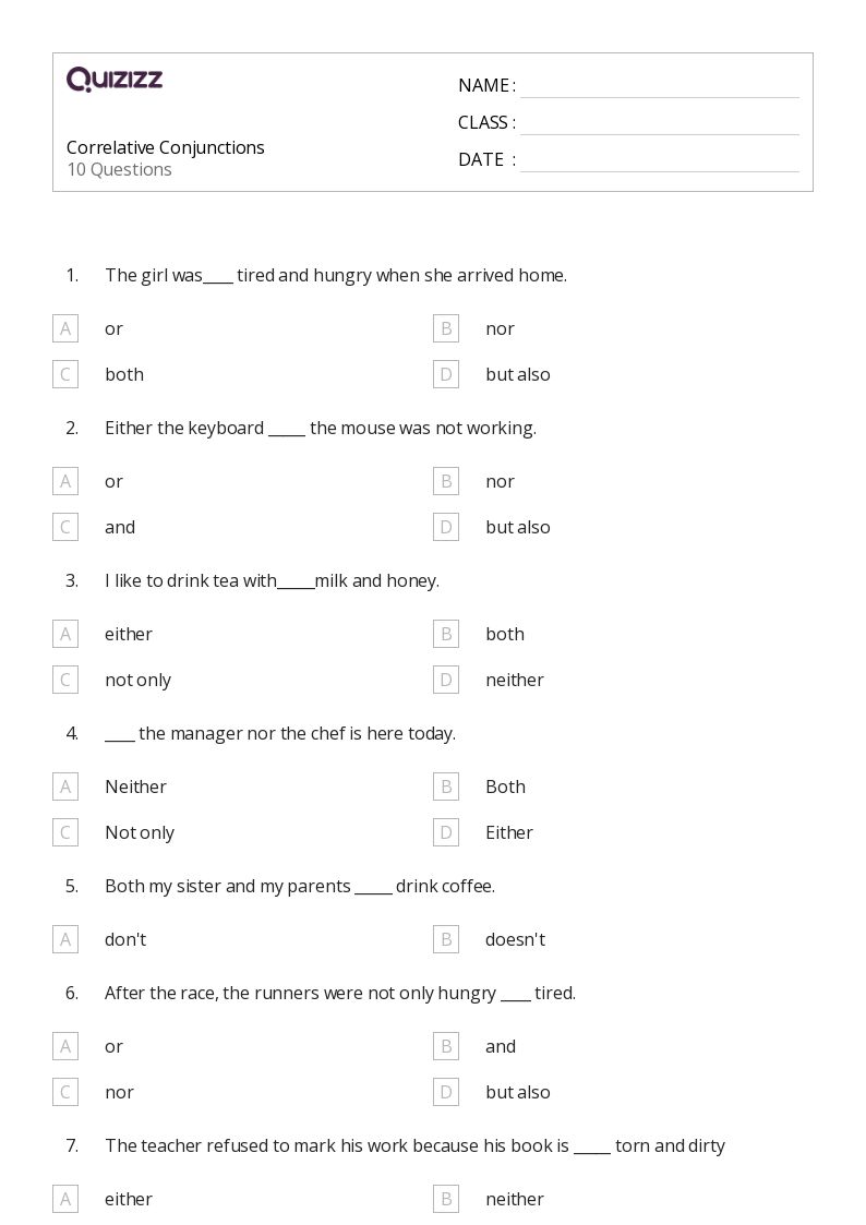 50+ Correlative Conjunctions worksheets on Quizizz | Free & Printable