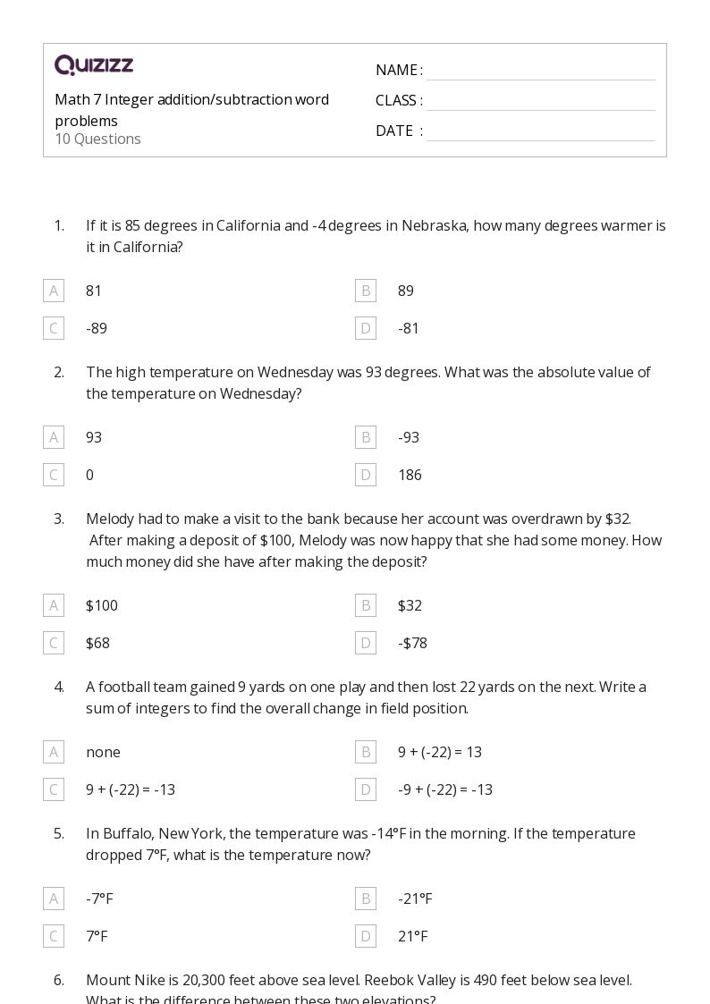 50+ Subtraction Word Problems worksheets for 6th Grade on Quizizz