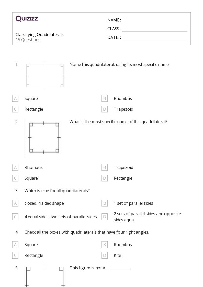 50+ Classifying Quadrilaterals worksheets for 4th Class on Quizizz