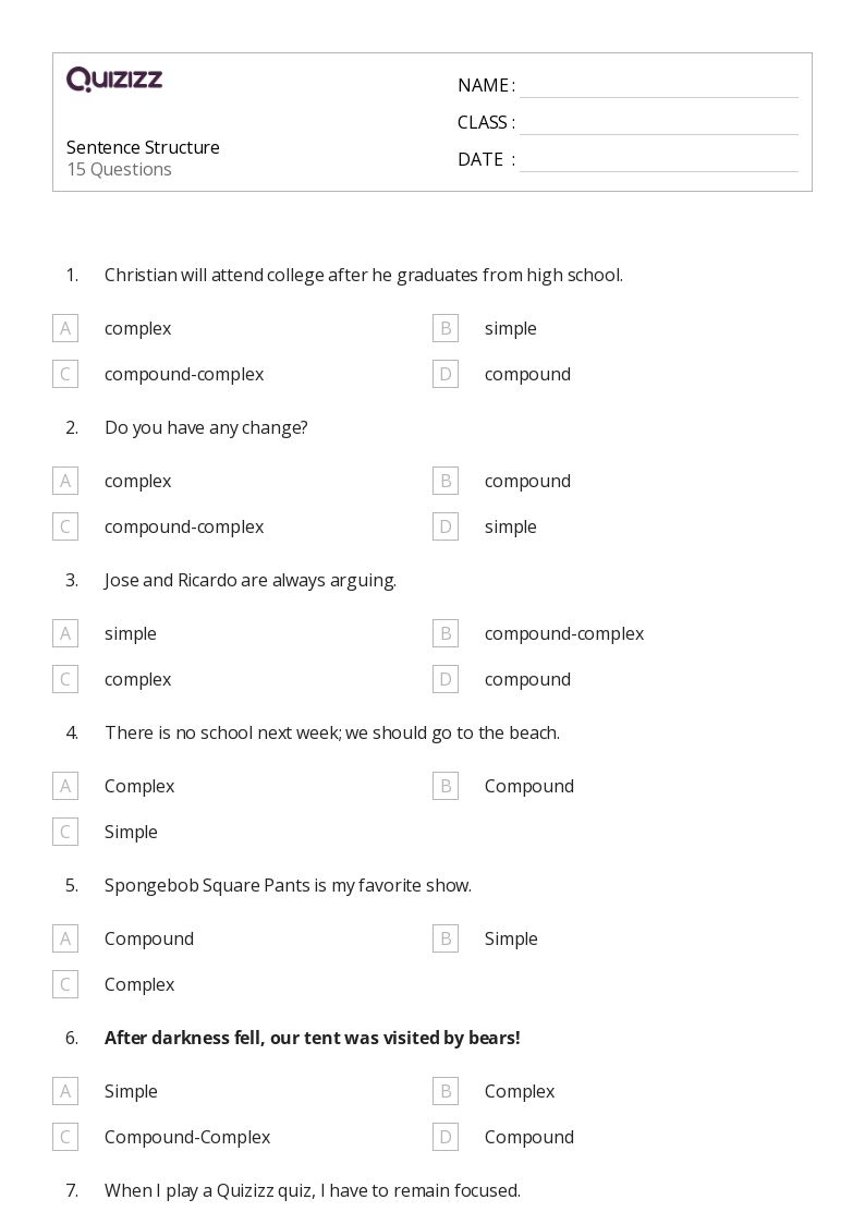 50+ Sentence Structure worksheets for 4th Grade on Quizizz Free & Printable