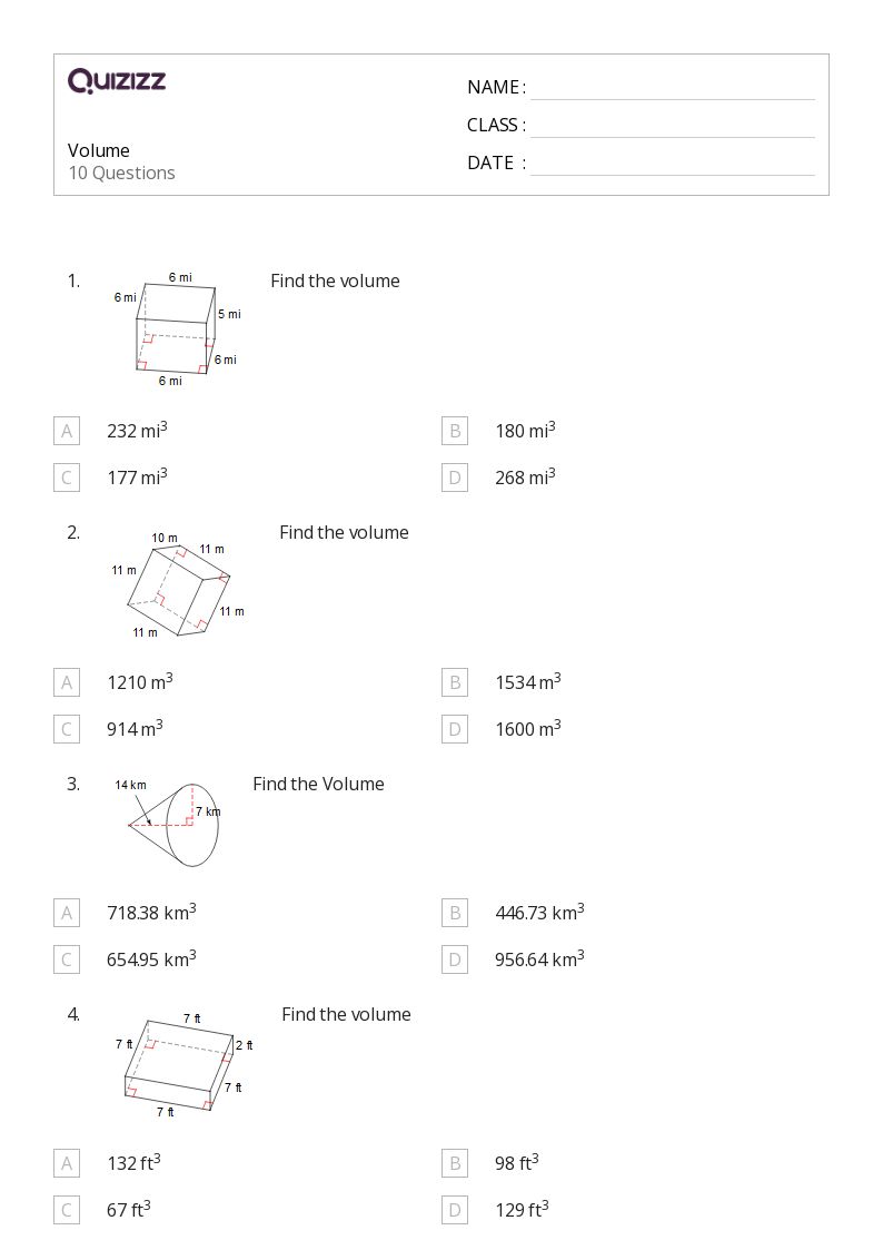 50+ Volume worksheets for 8th Grade on Quizizz Free & Printable