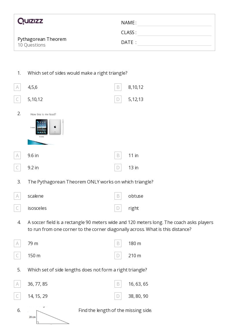50+ Pythagorean Theorem worksheets for 5th Grade on Quizizz Free & Printable