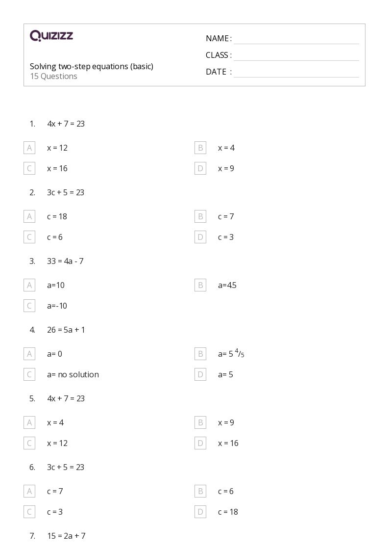 50+ TwoStep Equations worksheets for 7th Grade on Quizizz Free & Printable