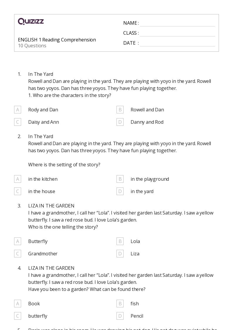50+ Picture Comprehension worksheets for 1st Class on Quizizz Free