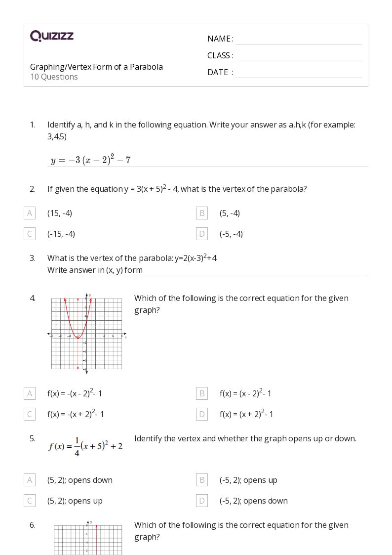 50+ graphing parabolas worksheets for 12th Class on Quizizz Free & Printable