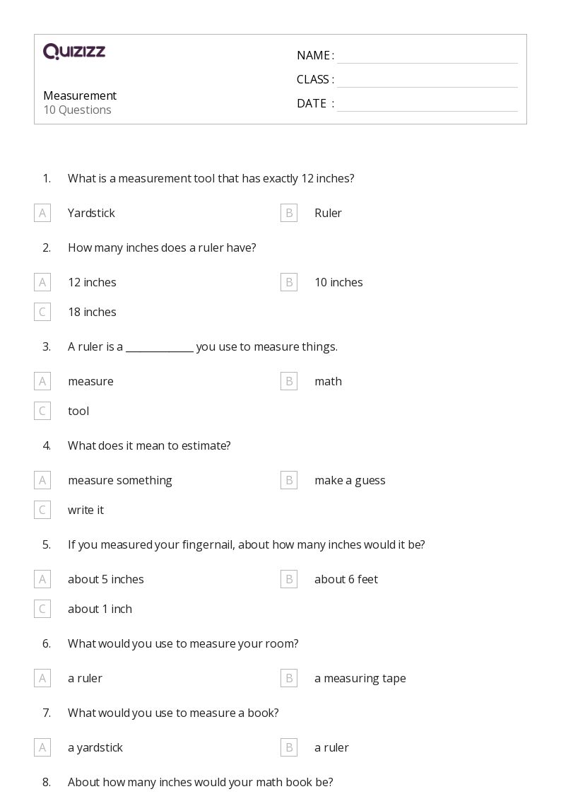 50+ Measurement and Capacity worksheets for 2nd Grade on Quizizz Free & Printable