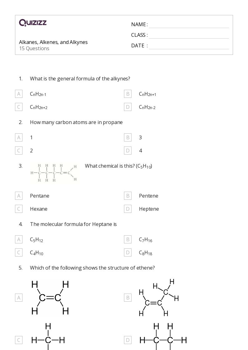 Naming Alkanes Alkenes And Alkynes Worksheet With Answers Worksheets