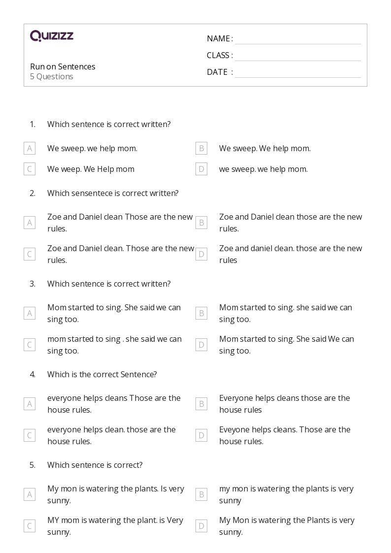 50+ Run On Sentences worksheets for 2nd Grade on Quizizz | Free & Printable
