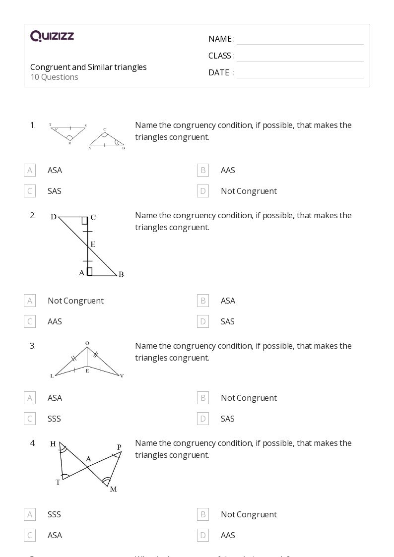 50+ congruent triangles sss sas and asa worksheets for 11th Grade on
