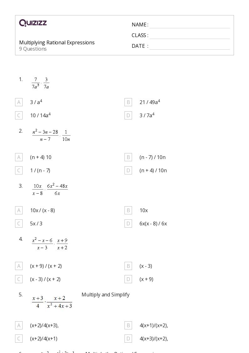 50+ Rational Expressions worksheets for 10th Year on Quizizz | Free