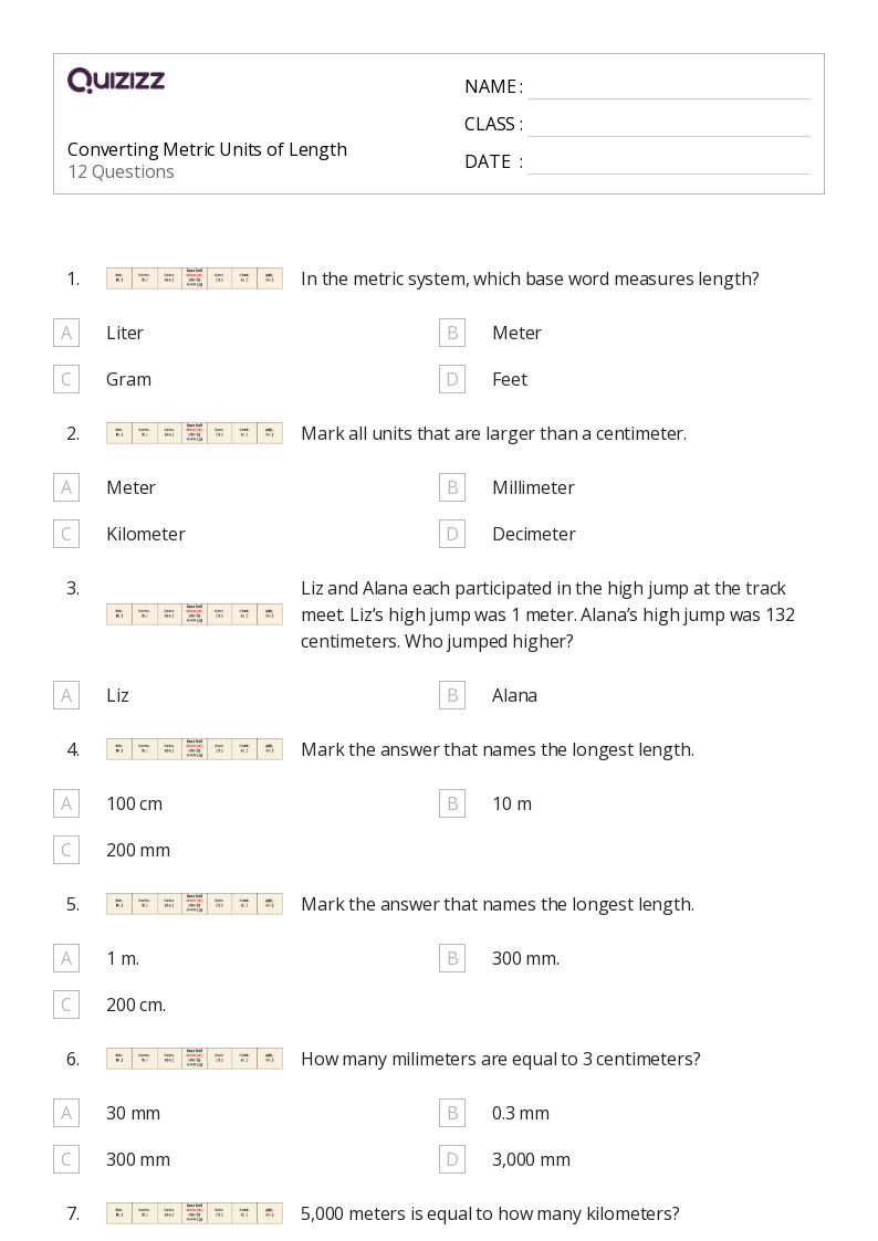 50+ Length and Metric Units worksheets for 5th Grade on Quizizz Free & Printable