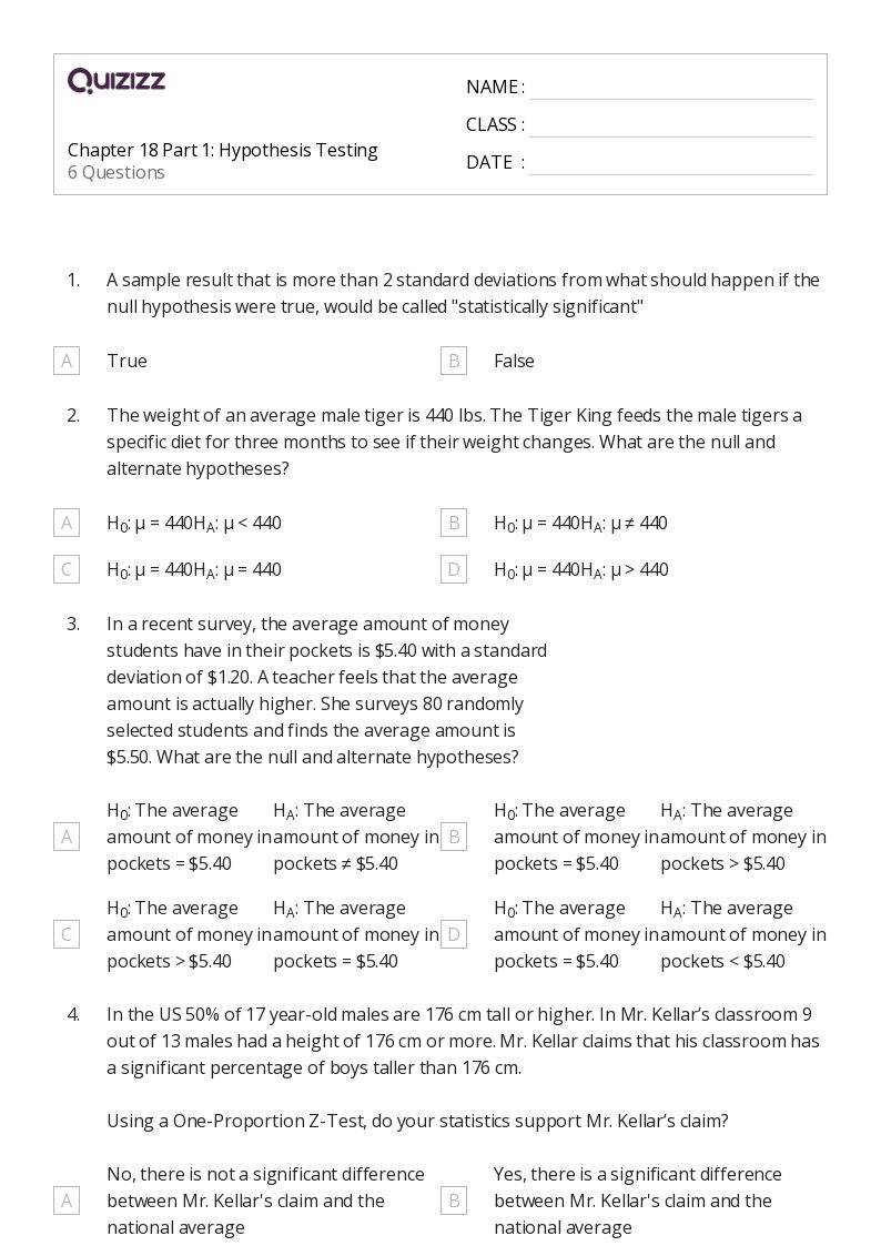 50+ hypothesis testing worksheets for 9th Year on Quizizz Free