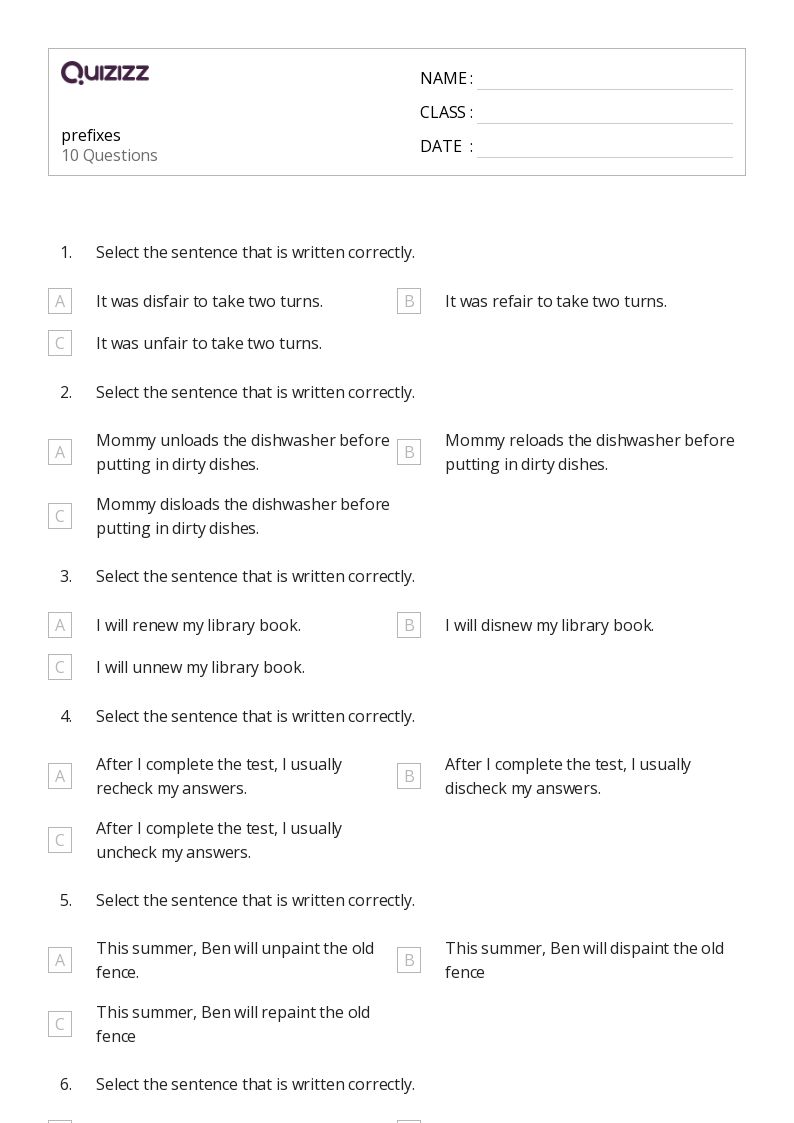 50+ Prefixes worksheets for 2nd Grade on Quizizz | Free & Printable