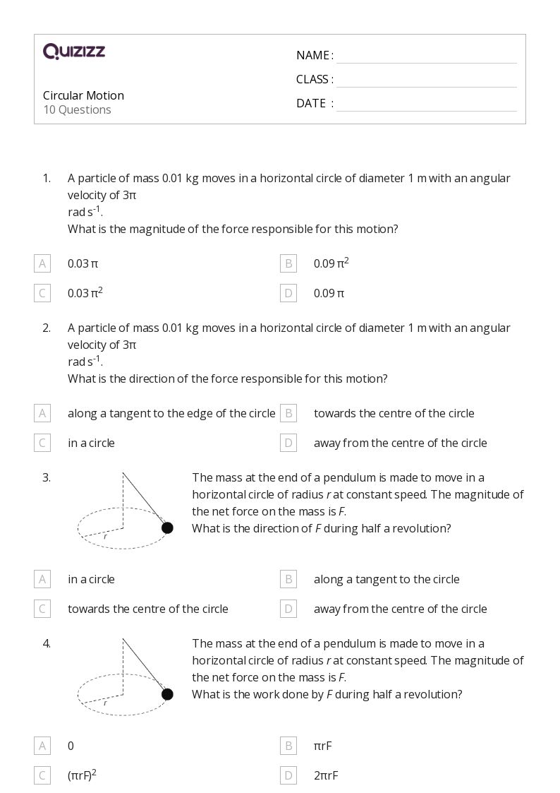 50+ centripetal acceleration worksheets for 11th Year on Quizizz Free & Printable
