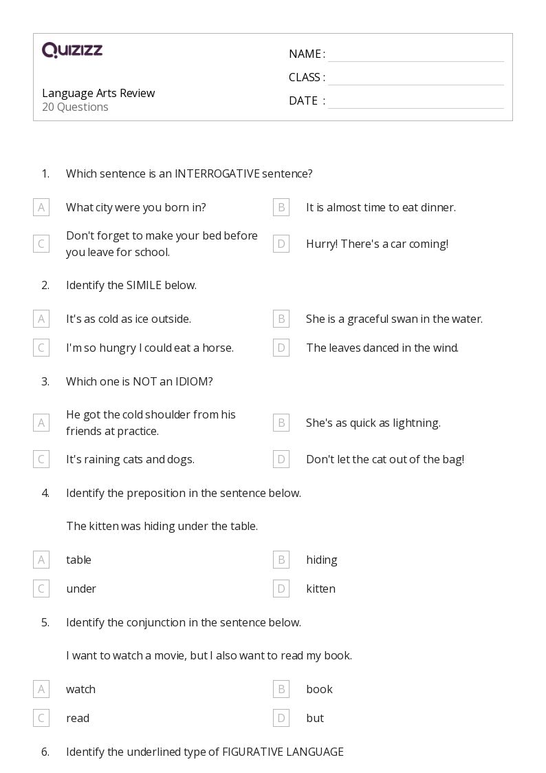 50+ Language worksheets for 5th Class on Quizizz Free & Printable