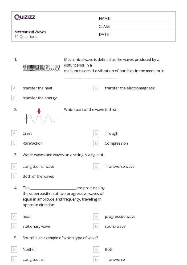 50+ oscillations and mechanical waves worksheets for 12th Class on Quizizz Free & Printable