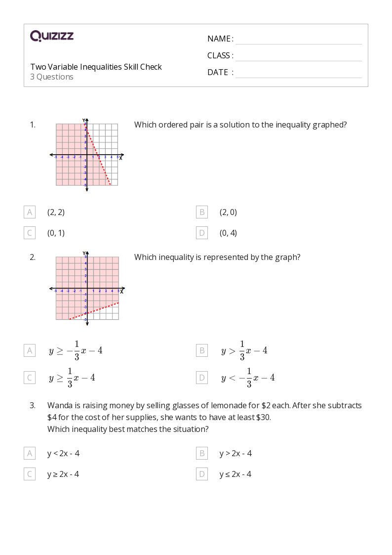 50+ two variable inequalities worksheets on Quizizz | Free & Printable