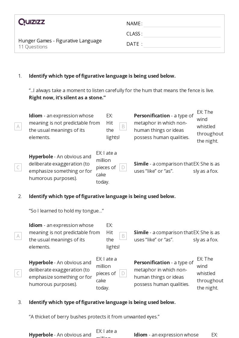 50+ Figurative Language worksheets for 7th Year on Quizizz Free