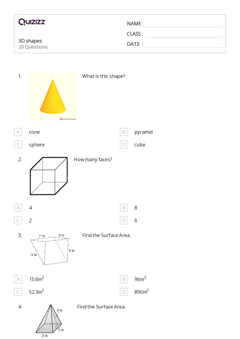 50+ 3D Shapes worksheets for 6th Class on Quizizz Free & Printable
