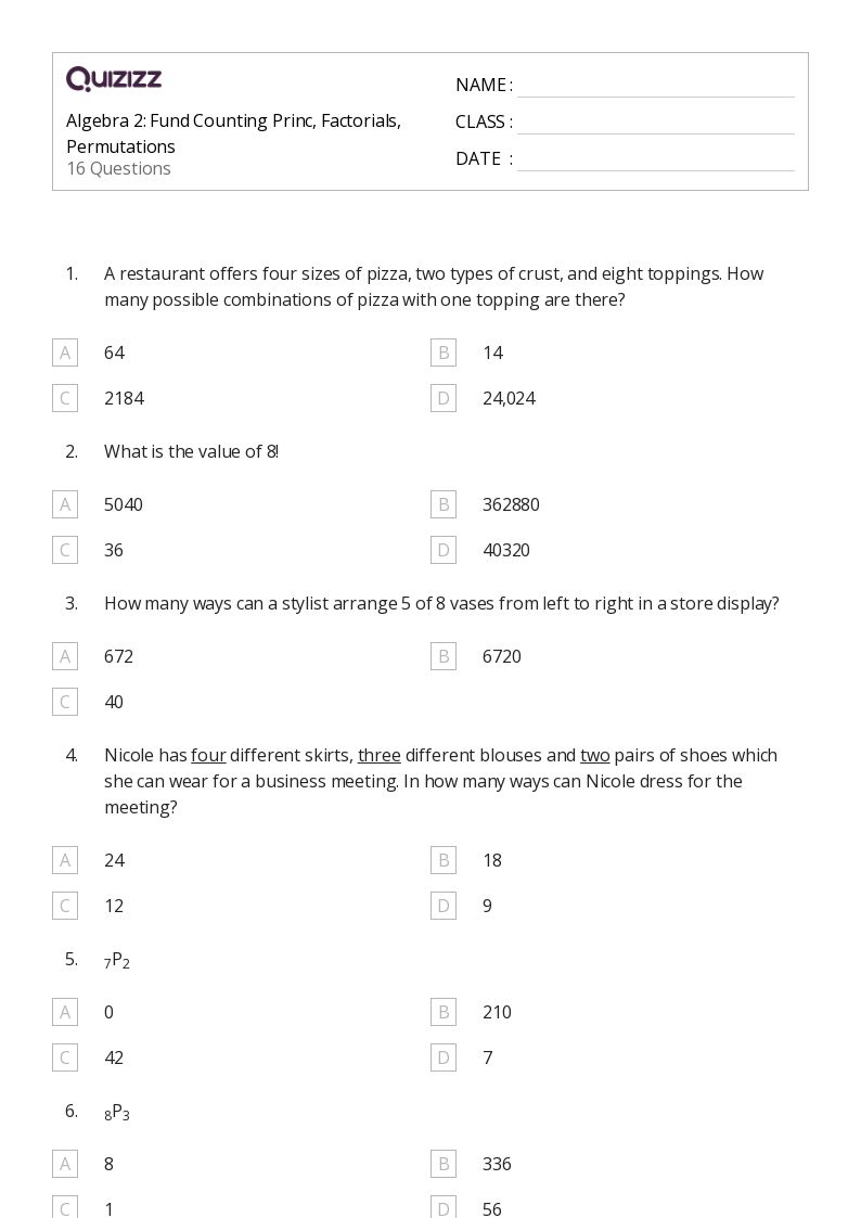 50+ factorials worksheets for 11th Grade on Quizizz Free & Printable