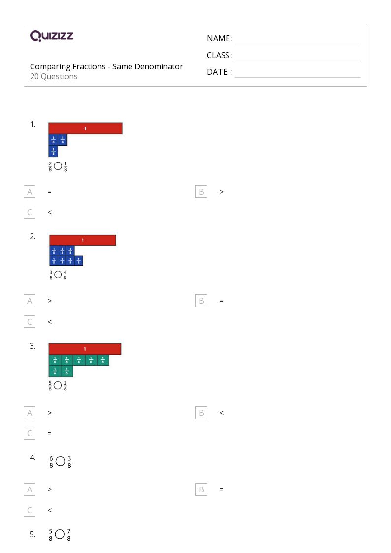 50+ Comparing Fractions with Unlike Denominators worksheets for 3rd